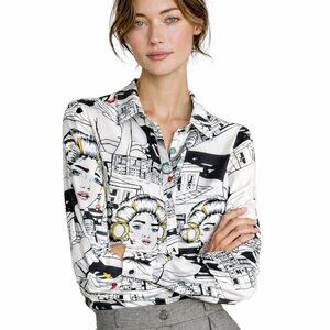 Charlie B. bold art-inspired graphic button down shirt,  comic pop art pattern